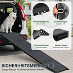 PETIVO faltbare Hunderampe fürs Auto – Sicherheitsmerkmale mit Aluminiumlegierung, Sicherheitsgurt, rutschfesten Füßen und vierfach faltbarem Design für sanften Einstieg