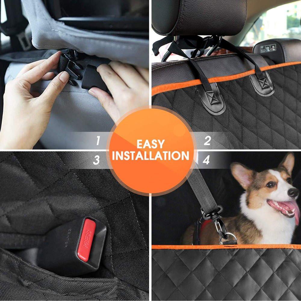 PETIVO Hunde Autositzbezug – einfache Installation in 4 Schritten mit Befestigungsclips, Kopfstützen-Schlaufen, Sitzgurt-Öffnungen und Sicherheitsleine
