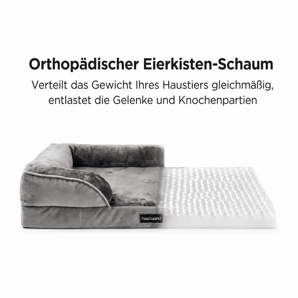 PETIVO orthopädisches Hundebett in Grau mit Eierkisten-Schaum – verteilt das Gewicht gleichmäßig und entlastet Gelenke und Knochen