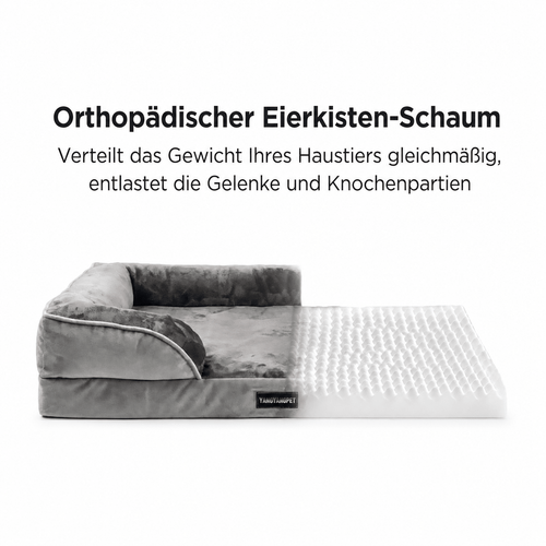 PETIVO orthopädisches Hundebett in Grau mit Eierkisten-Schaum – verteilt das Gewicht gleichmäßig und entlastet Gelenke und Knochen