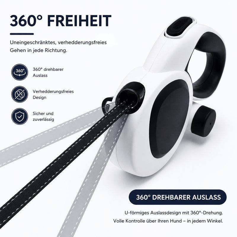 PETIVO Rollleine mit Licht – 360° drehbarer Auslass für verhedderungsfreies Gassigehen in jede Richtung