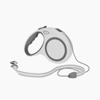 PETIVO Rollleine für Hunde in Weiß-Grau mit reflektierendem Nylonband und ergonomischem Griff – sicheres und komfortables Gassigehen