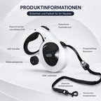 PETIVO Rollleine mit Licht – Übersicht: LED, Kotbeutelspender, USB-Ladung, ergonomischer Griff, Stoßdämpferleine