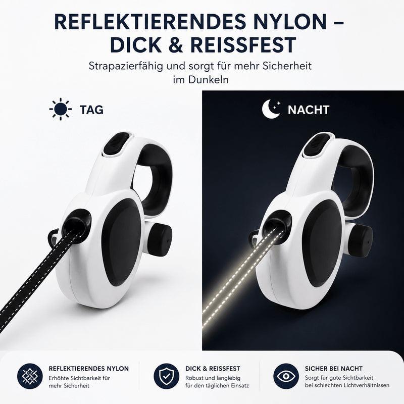 PETIVO Rollleine mit Licht – reflektierendes Nylonband bei Tag und Nacht, dick und reißfest für sicheres Gassigehen im Dunkeln